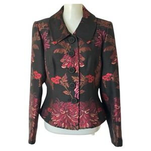 Paule Vasseur Floral Myrtille Jacket Blazer Lined Women Sz 42/US 10 Black France